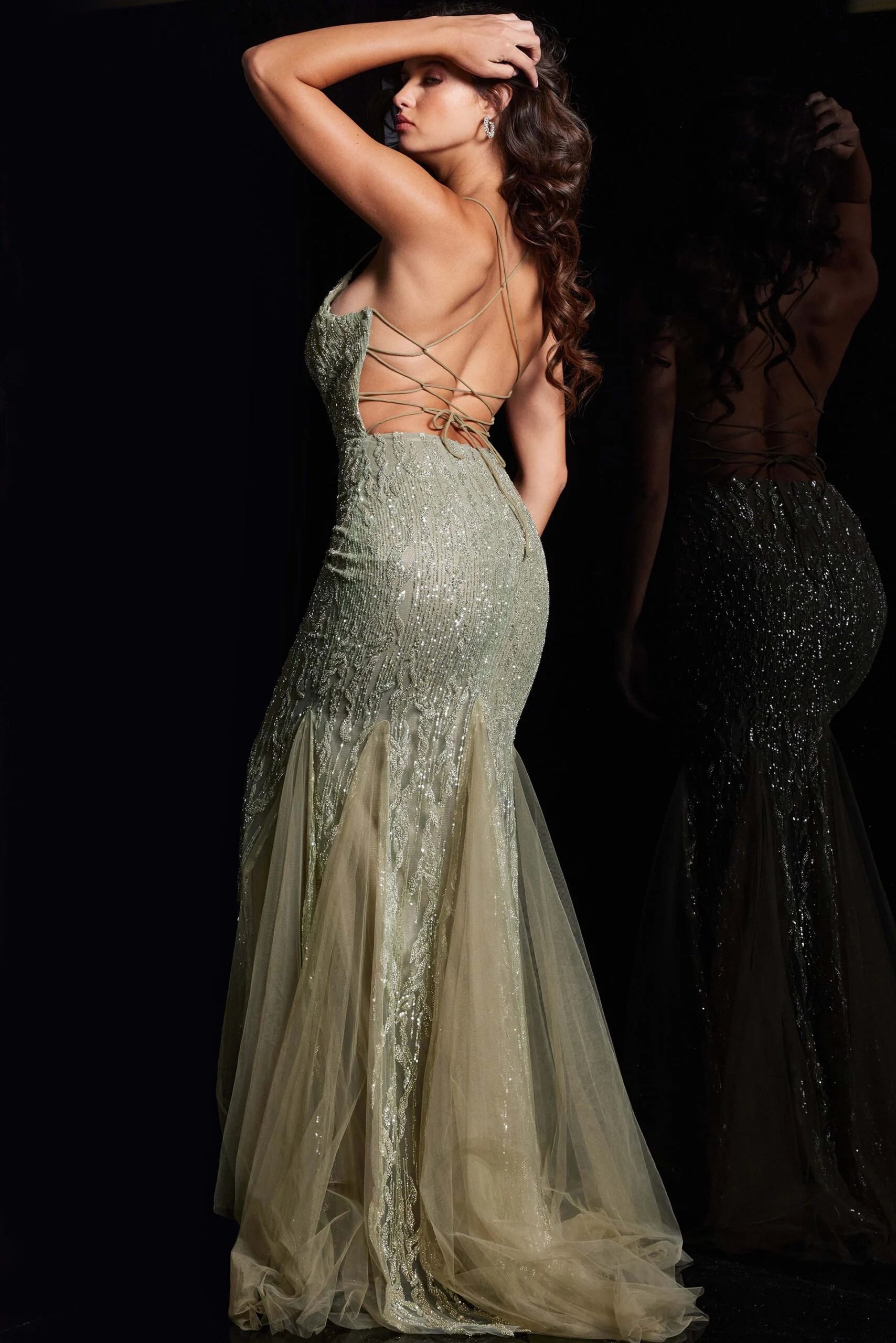 jovani backless dress Plunging Neck Open Back Fitted Gown 48663