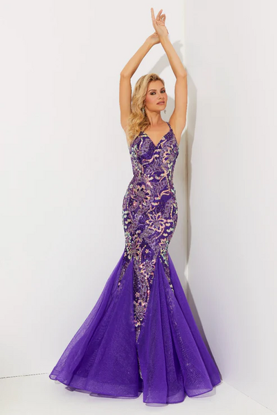 Jasz-7515-V-Neck-Neckline-Strappy-Open-Back-Sweep-Train-Beaded-Trumpet-Purple-Evening-Dress-B-Chic-Fashions-Prom-Dress