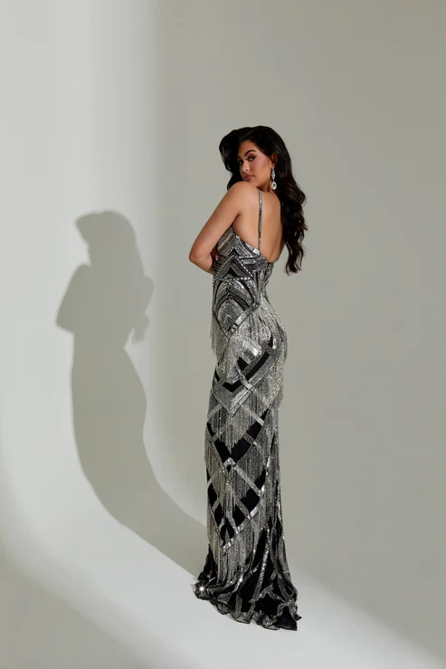 Jasz-7567-Sweetheart-Neckline-Zipper-Back-Fringe-Sequins-Fitted-Black-Silver-Evening-Dress-B-Chic-Fashions-Prom-Dress