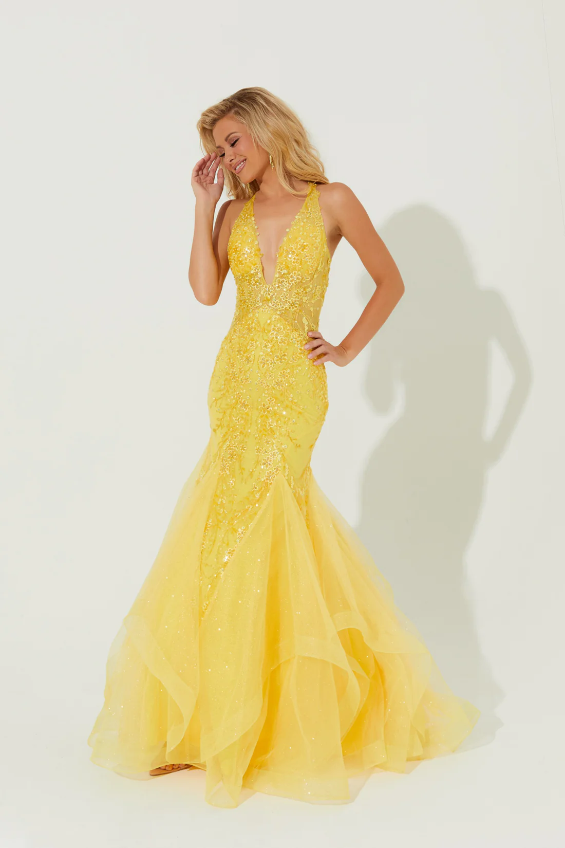 Jasz-7571-Plunge-Neckline-Open-Back-Train-Tulle-Mermaid-Yellow-Evening-Dress-B-Chic-Fashions-Prom-Dress