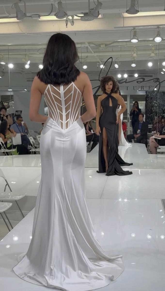 Jasz 7904 Black Embellished Halter Neckline Keyhole High Slit