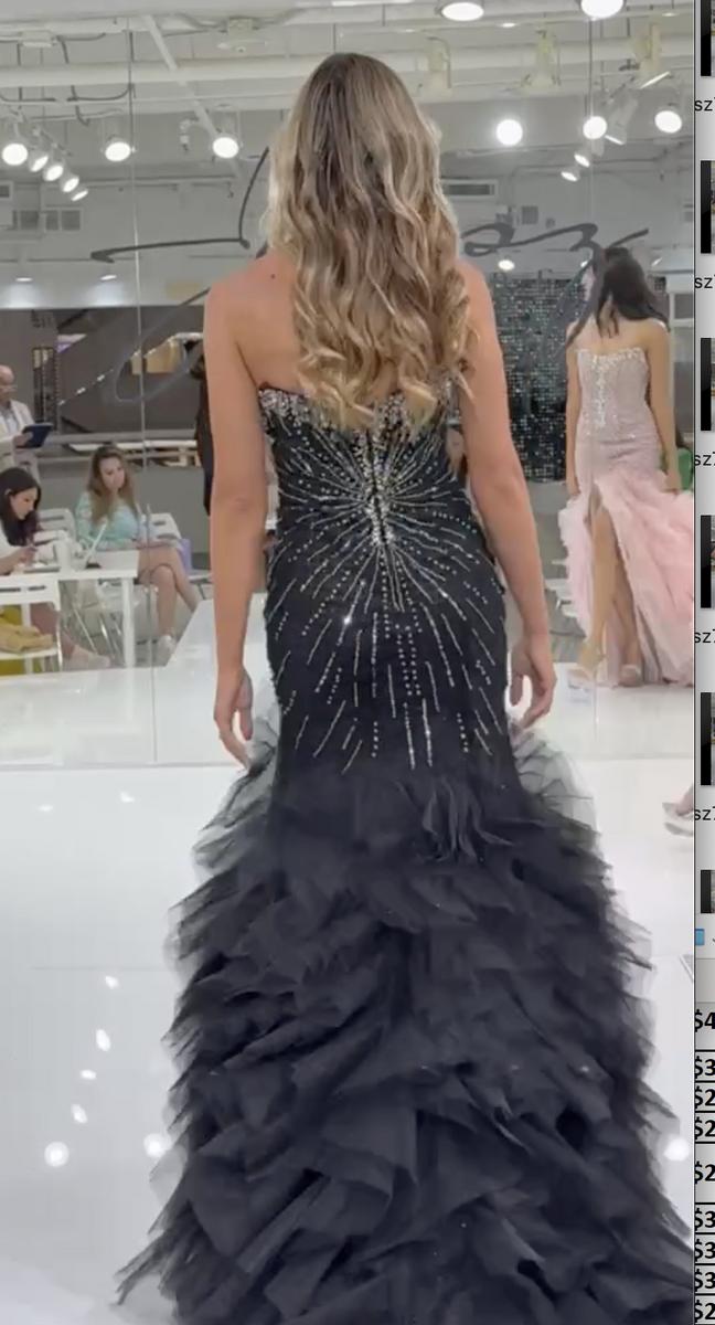 Jasz 7905 Pink Strapless Gown Features Beaded Stone Bustier, High Slit and Tulle Skirt