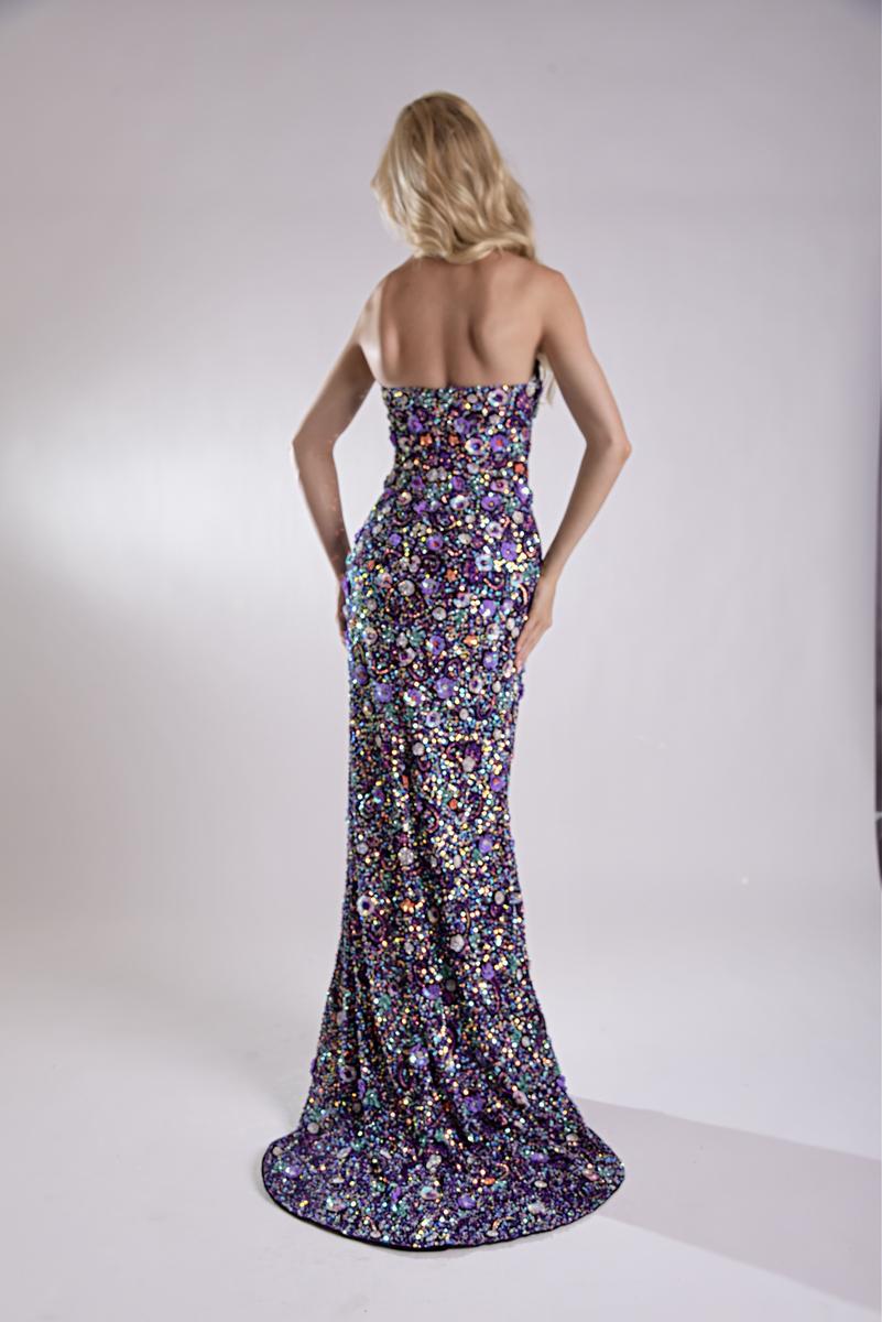 Jasz 7964 Multi Strapless Neckline Sequins 3D Applique Keyhole and High Slit