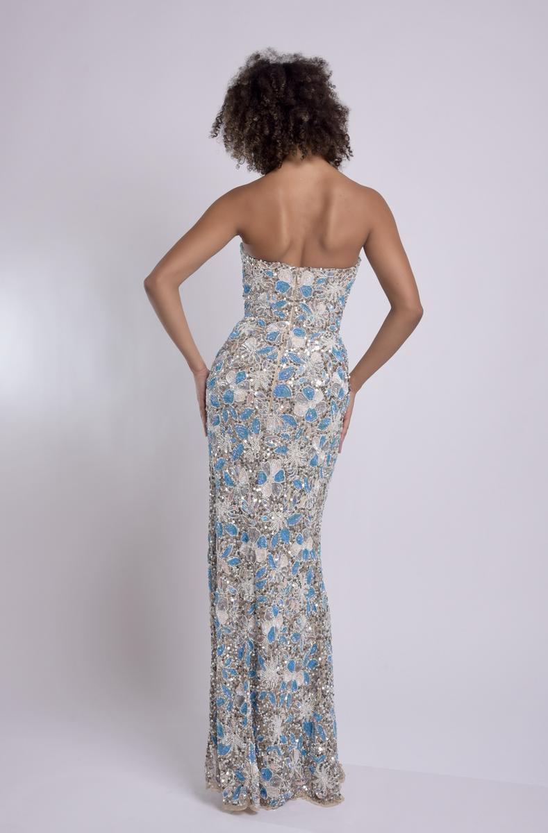 Jasz 7971 Black Multicolor Sequins Strapless Sweetheart Neckline Slit Gown