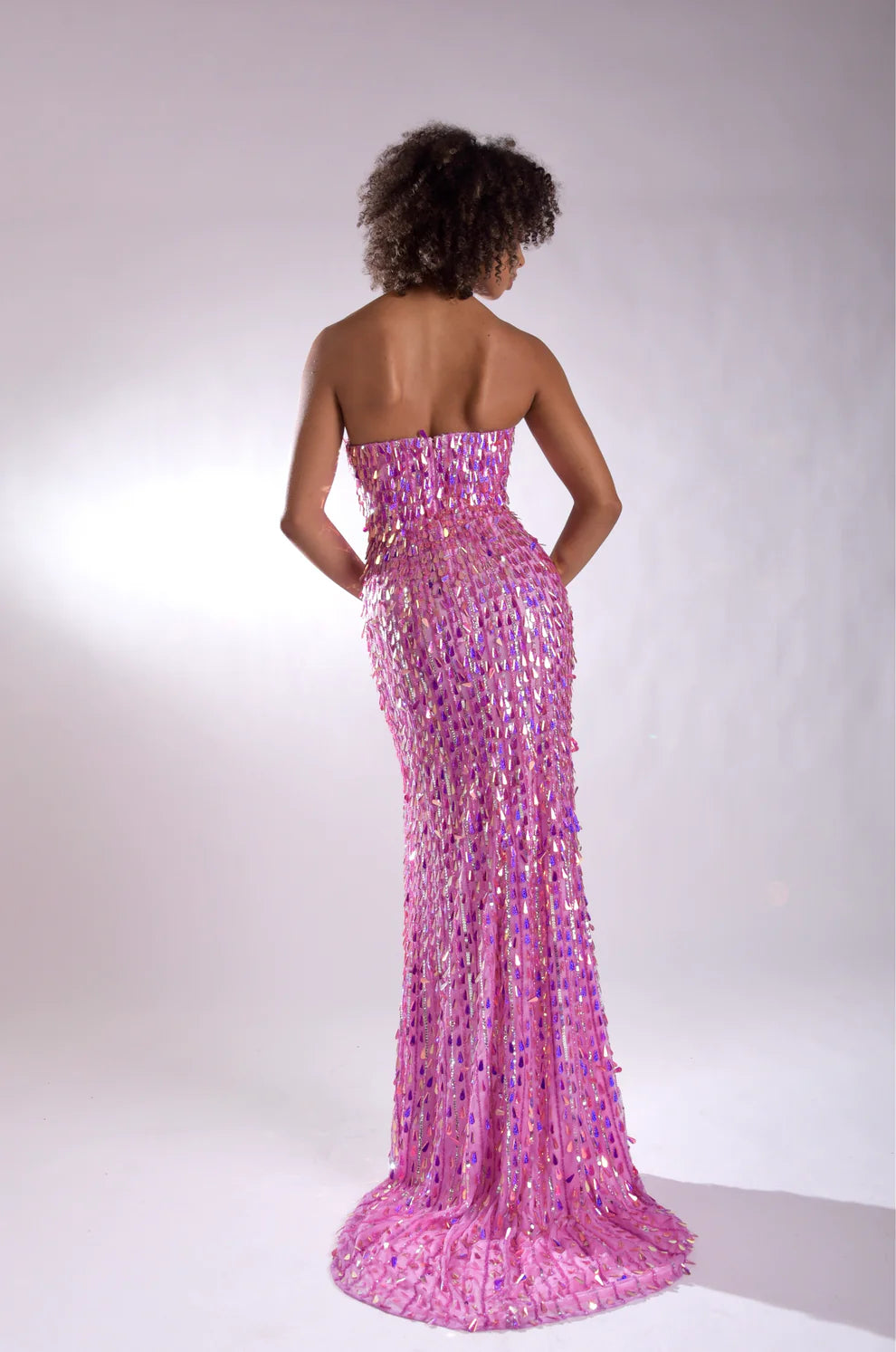 Jasz 7973 Gold Strapless Sequins V-Neckline Keyhole with Slit