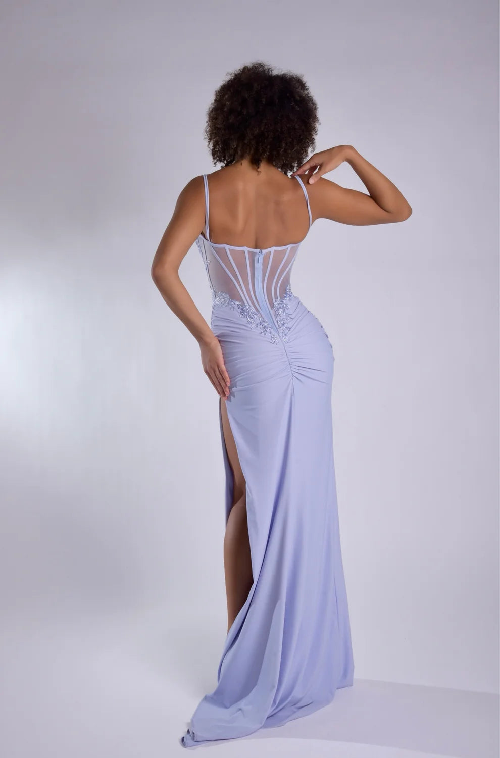 Jasz 7987 Purple beaded Spaghetti Strap Corset Sweetheart Neckline with Slit