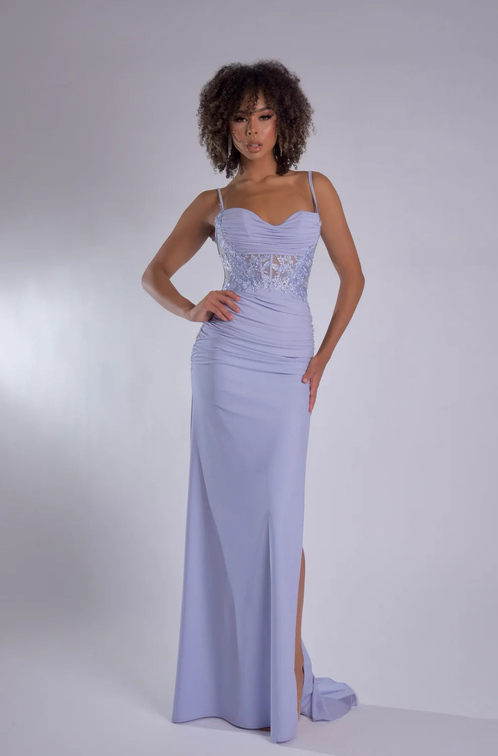 Jasz 7987 Purple beaded Spaghetti Strap Corset Sweetheart Neckline with Slit