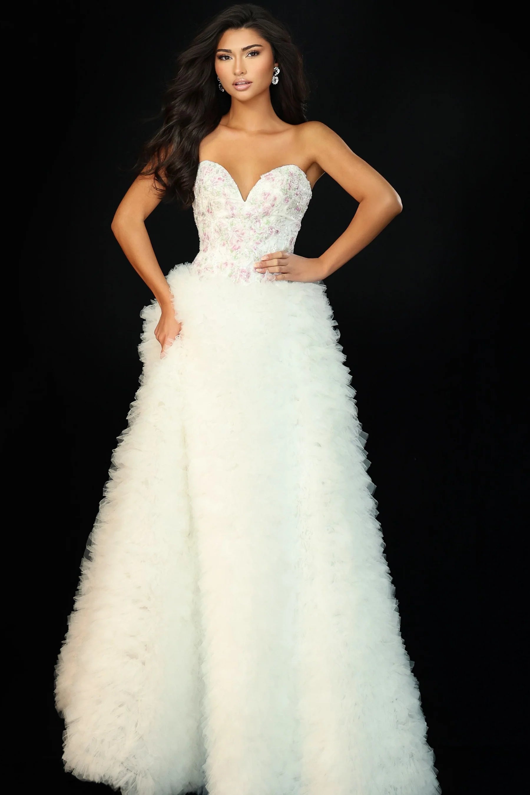 Jovani 45636 Floral Bridal Ball Gown Wedding Dress - White / 14