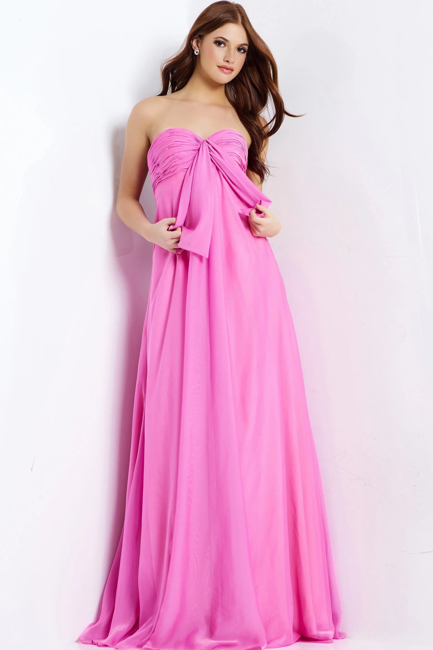 Jovani 47041 Pink Strapless Sweetheart A-line Flowing Chiffon Prom Dress