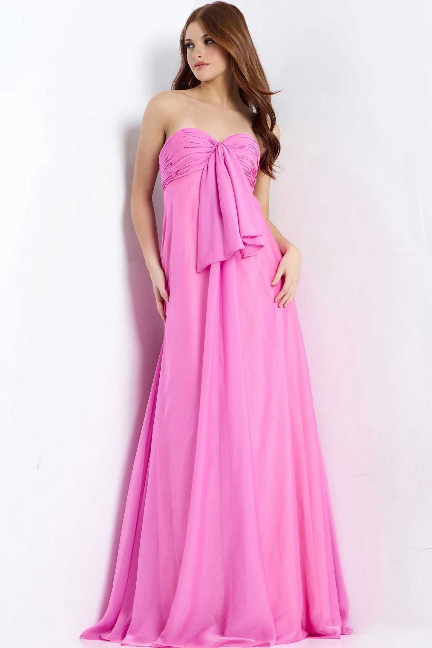 Jovani 47041 Pink Strapless Sweetheart A-line Flowing Chiffon Prom Dress
