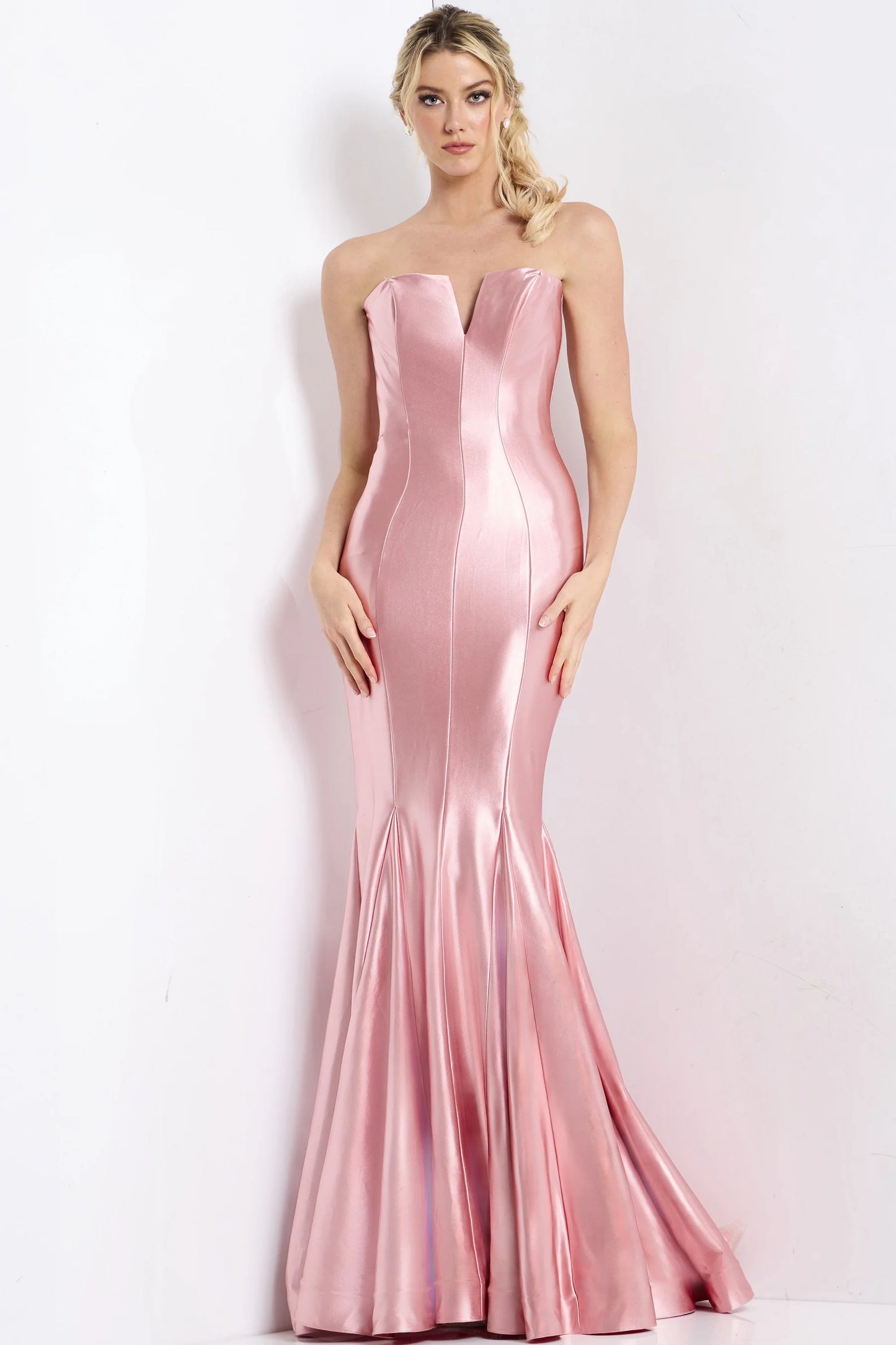 Jovani 48744 Pink Strapless Satin Mermaid Silhouette