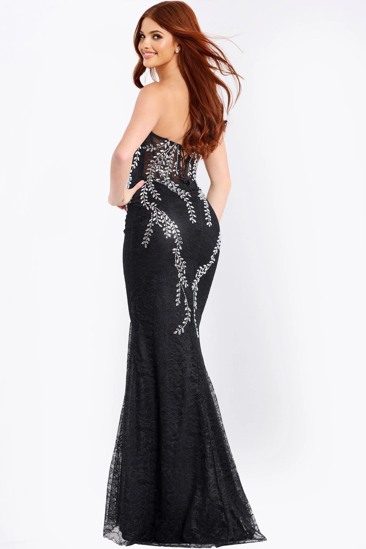 Jovani 49658 Black Strapless Sequin Vine Embellishments