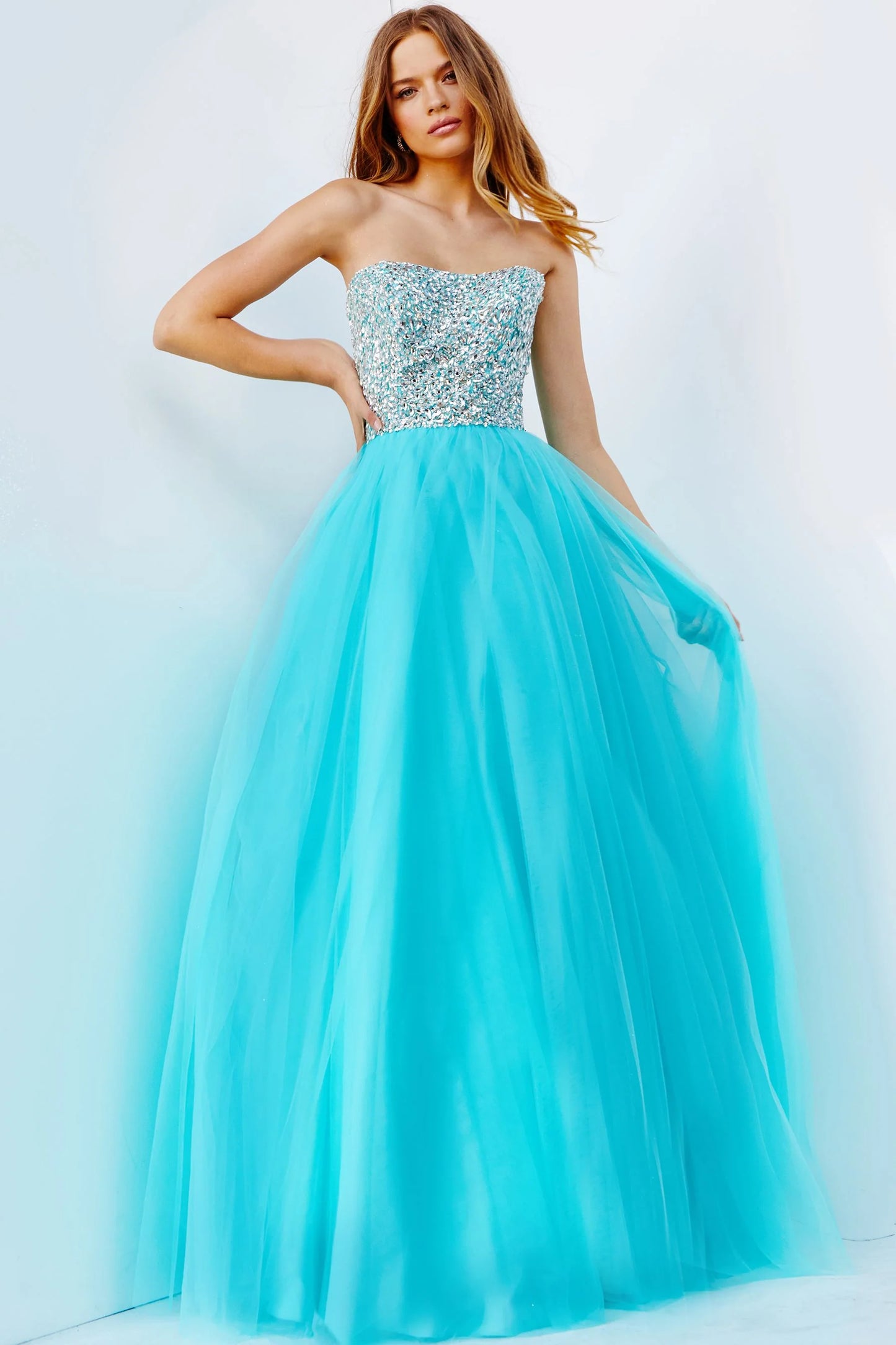 Jovani 52131 Blue Strapless Embellished Bodice A-line Prom Ballgown