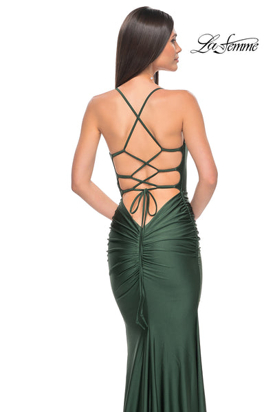 La-Femme-31618-V-Neck-Neckline-Criss-Cross-Back-Plain-Jersey-Column-Fitted-Emerald-Evening-Dress-B-Chic-Fashions-Prom-Dress