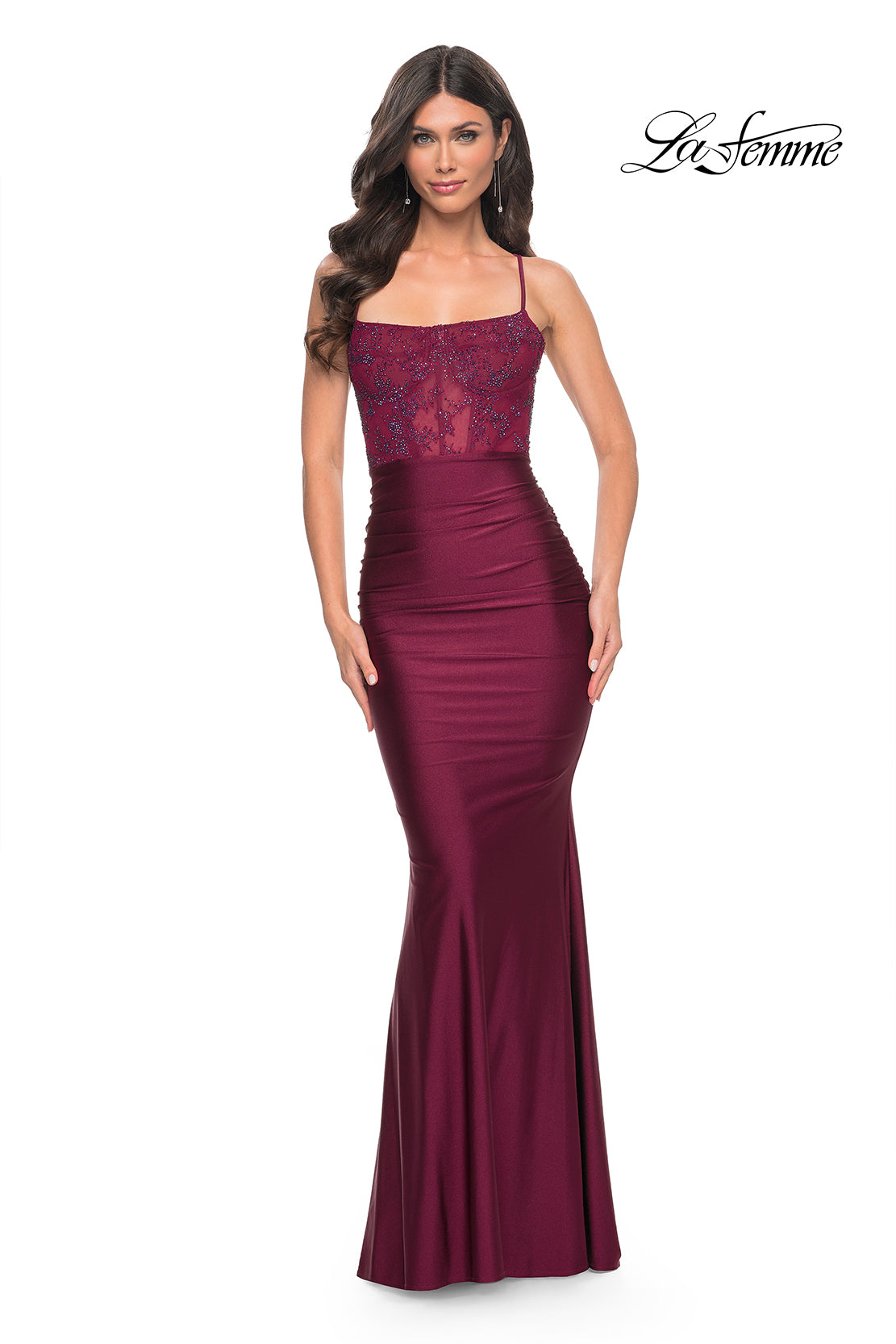 La-Femme-31857-Square-Neckline-Lace-up-Back-Corset-Jersey-Fitted-Dark-Berry-Evening-Dress-B-Chic-Fashions-Prom-Dress