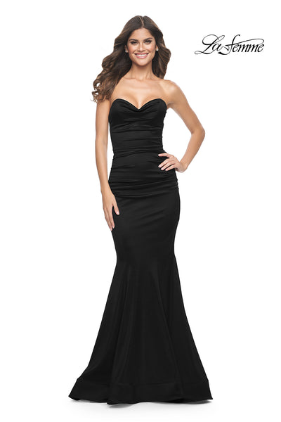 La Femme 31915 Sweetheart Neckline Zipper Back Ruched Jersey Fitted Evening Dress B Chic Fashions Long Dress Evening Gowns