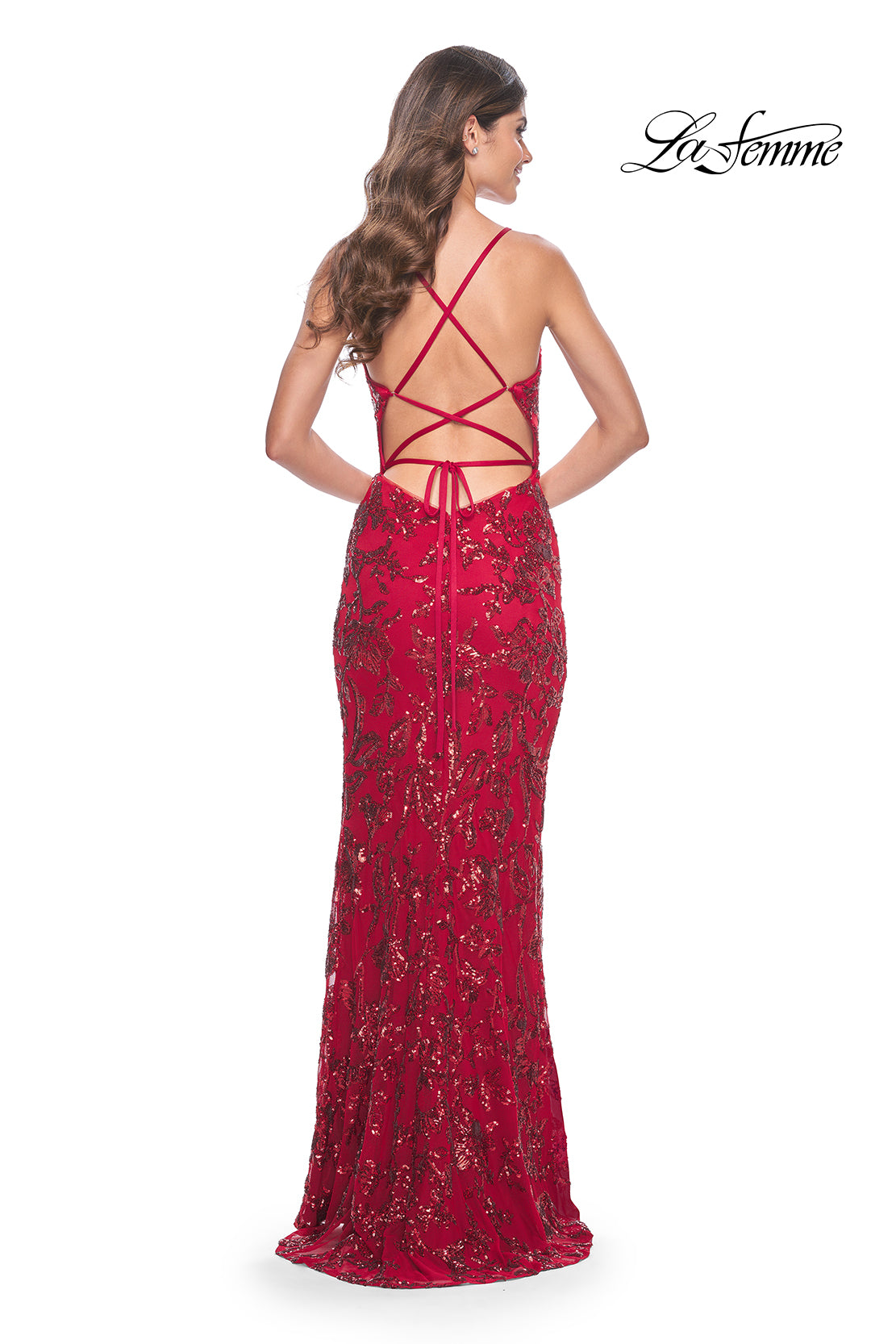 green emerald velvet dress Fitted Criss Cross Back Prom Dresses, Mermaid Backless Orange Lace Lon –  morievent main image 0