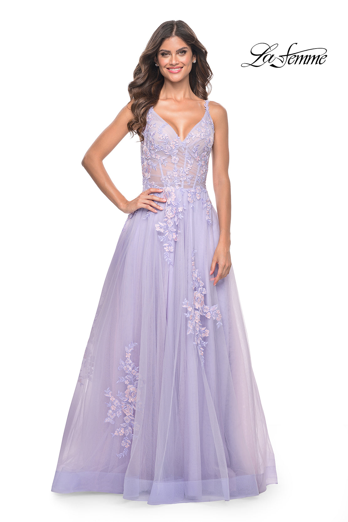 La-Femme-31939-V-Neck-Neckline-Zipper-Back-Slit-Lace-Tulle-A-Line-Lavender-Evening-Dress-B-Chic-Fashions-Prom-Dress