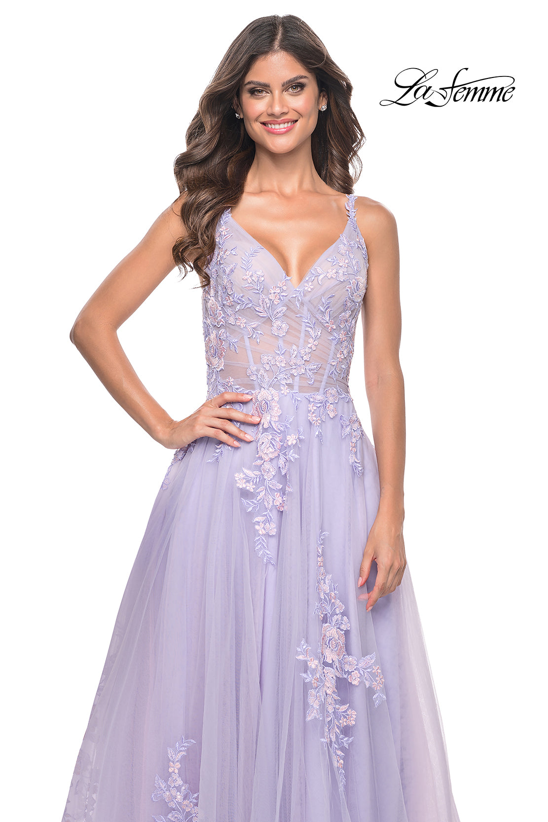 La-Femme-31939-V-Neck-Neckline-Zipper-Back-Slit-Lace-Tulle-A-Line-Lavender-Evening-Dress-B-Chic-Fashions-Prom-Dress