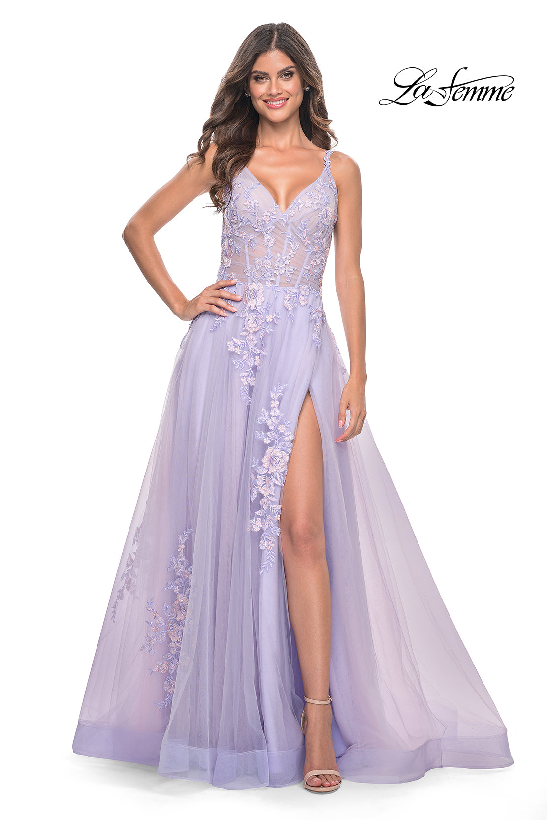 La-Femme-31939-V-Neck-Neckline-Zipper-Back-Slit-Lace-Tulle-A-Line-Lavender-Evening-Dress-B-Chic-Fashions-Prom-Dress