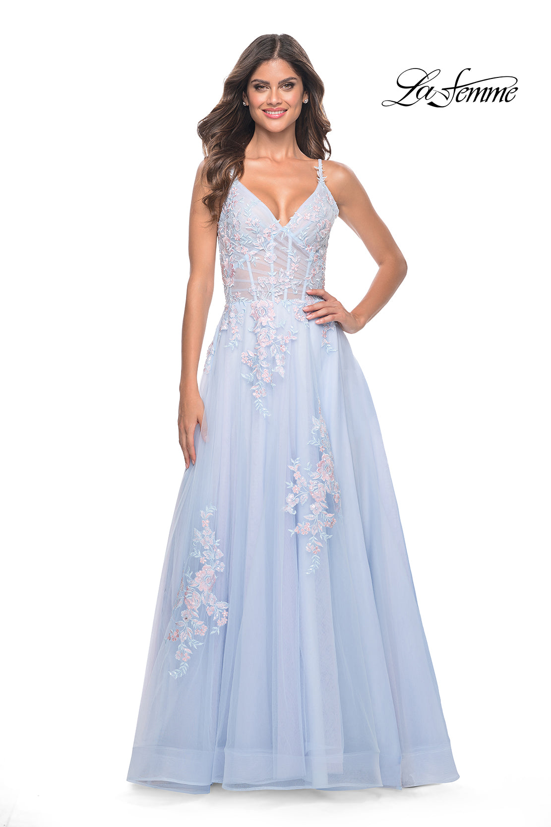 La-Femme-31939-V-Neck-Neckline-Zipper-Back-Slit-Lace-Tulle-A-Line-Light-Blue-Evening-Dress-B-Chic-Fashions-Prom-Dress