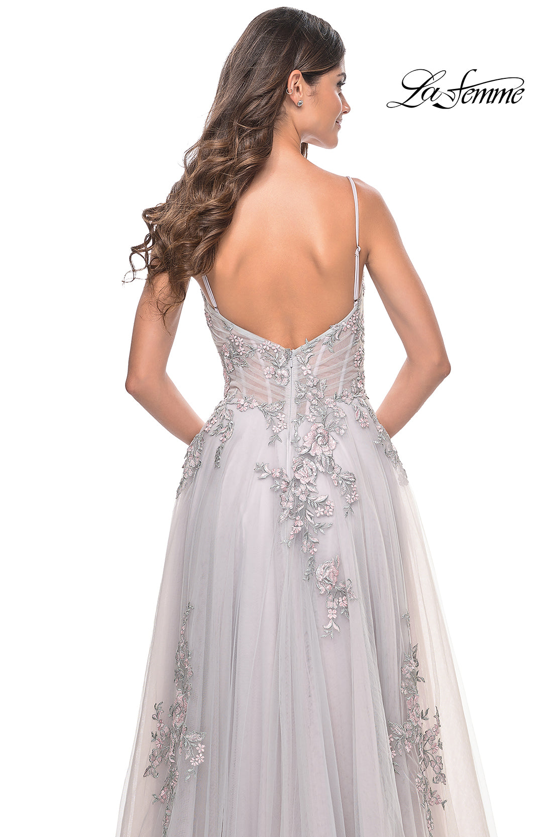 Shop La Femme 31939 V-Neck Neckline Zipper Back Slit Lace/Tulle A-Line Evening Dress B Chic Fashions Shop La Femme 31939 V-Neck Neckline Zipper Back Slit Lace/Tulle A-Line Evening Dress B Chic Fashions