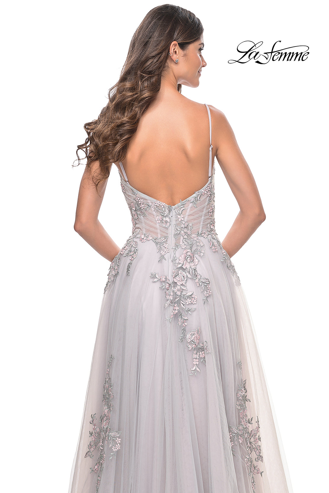La-Femme-31939-V-Neck-Neckline-Zipper-Back-Slit-Lace-Tulle-A-Line-Silver-Evening-Dress-B-Chic-Fashions-Prom-Dress