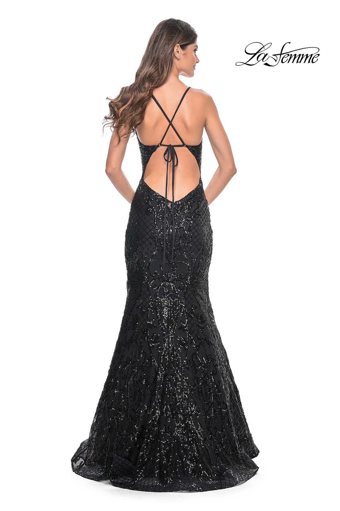 Shop La Femme 31943 V-Neck Neckline Low Back Corset Print Sequin Mermaid Evening Dress B Chic Fashions Shop La Femme 31943 V-Neck Neckline Low Back Corset Print Sequin Mermaid Evening Dress B Chic Fashions