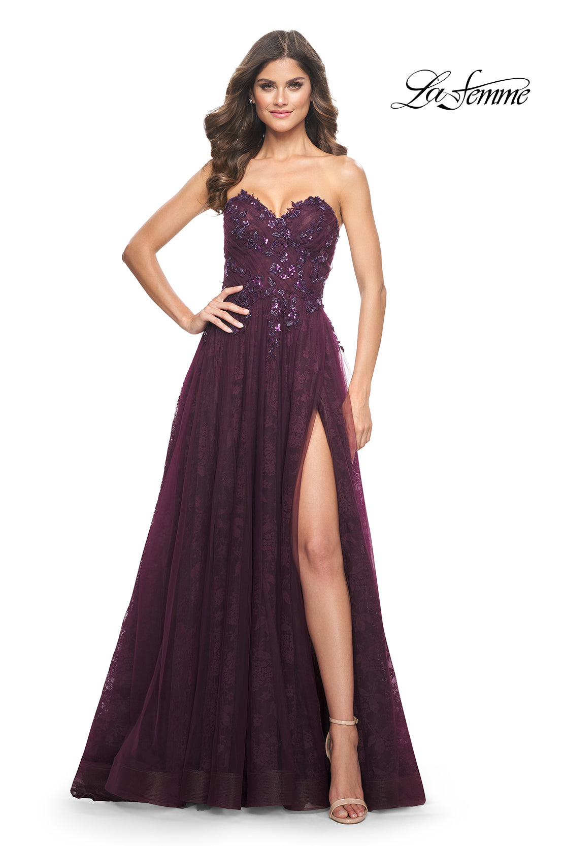 La-Femme-31954-Sweetheart-Neckline-Lace-up-Back-High-Slit-Beaded-Tulle-Lace-A-Line-Dark-Berry-EveningDress-B-Chic-Fashions-Prom-Dress