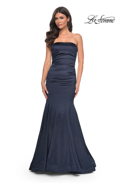 green emerald velvet dress La Femme 32733 Fitted Jersey Embellished Neckline Prom Gown