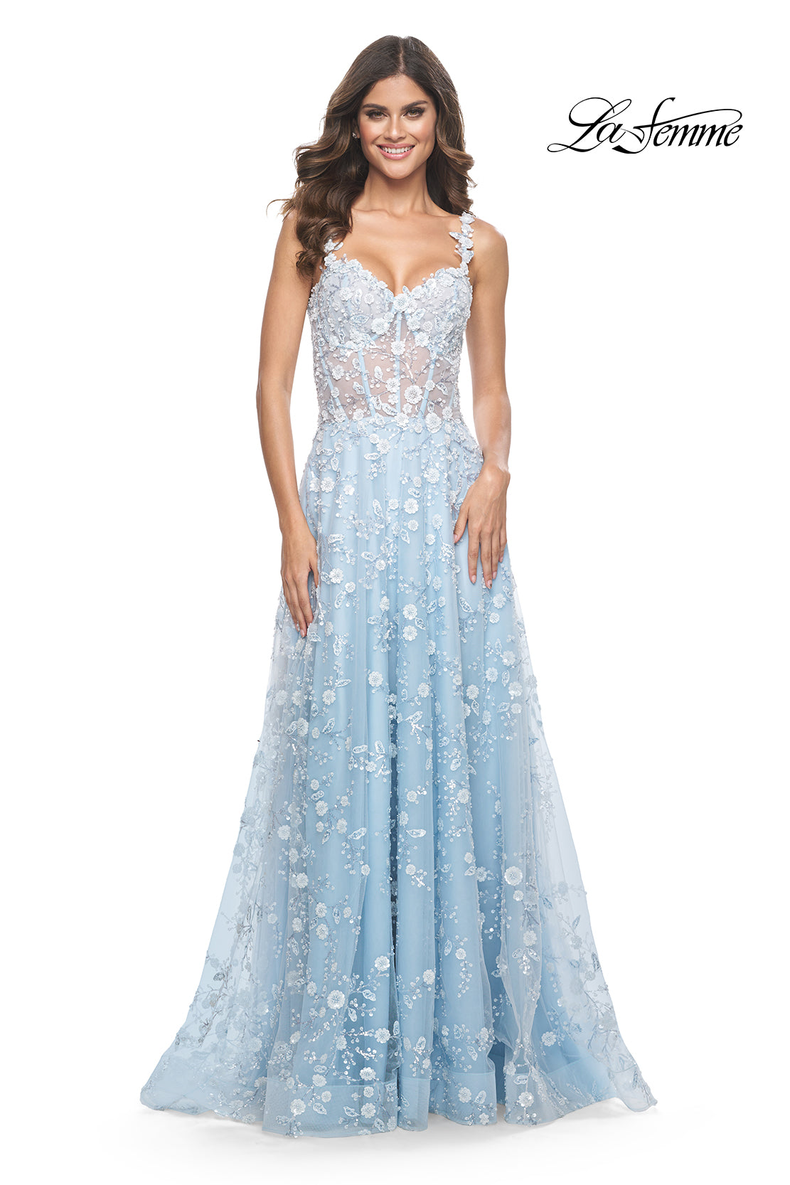 la femme beaded long formal dress La Femme 32460 - Long Hot Stone Tulle A-line Dress