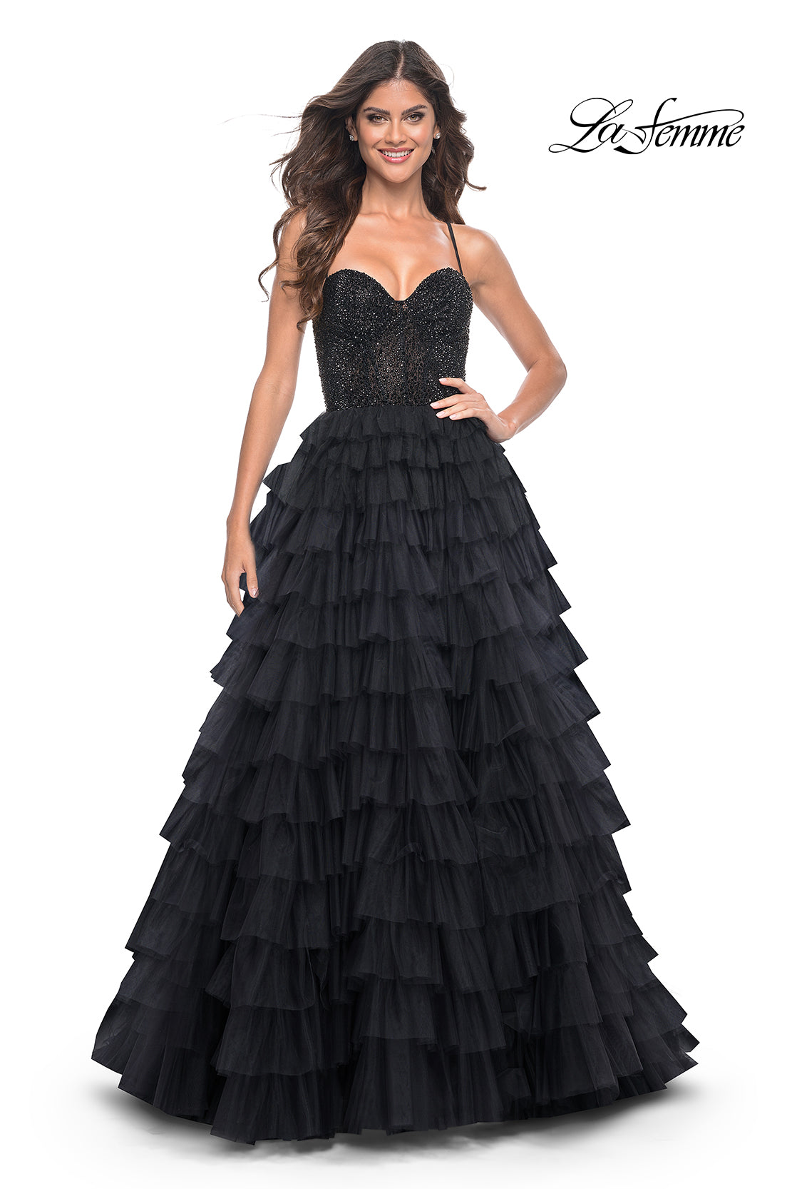 La-Femme-32002-Sweetheart-Neckline-Lace-up-Back-High-Slit-Hot-Stone-Tulle-Ball-Gowns-Black-Evening-Dress-B-Chic-Fashions-Prom-Dress