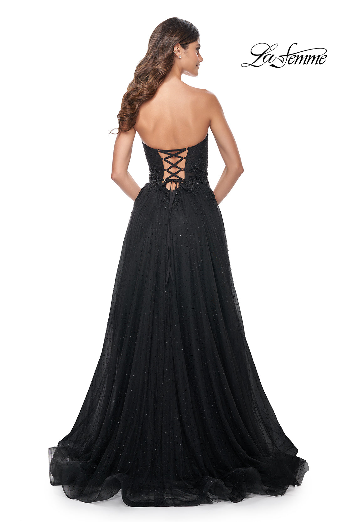 La-Femme-32005-Sweetheart-Neckline-Lace-up-Back-High-Slit-Lace-Tulle-A-Line-Black-Evening-Dress-B-Chic-Fashions-Prom-Dress