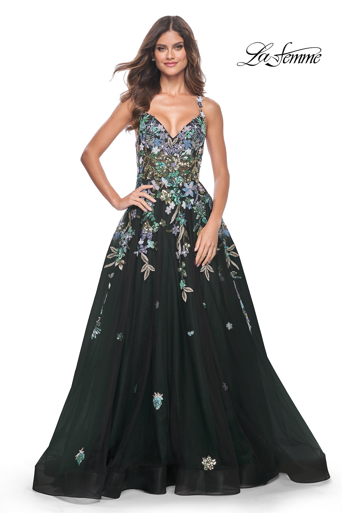 La-Femme-32023-V-Neck-Neckline-Criss-Cross-Back-Train-Sequin-Tulle-A-Line-Black-Evening-Dress-B-Chic-Fashions-Prom-Dress