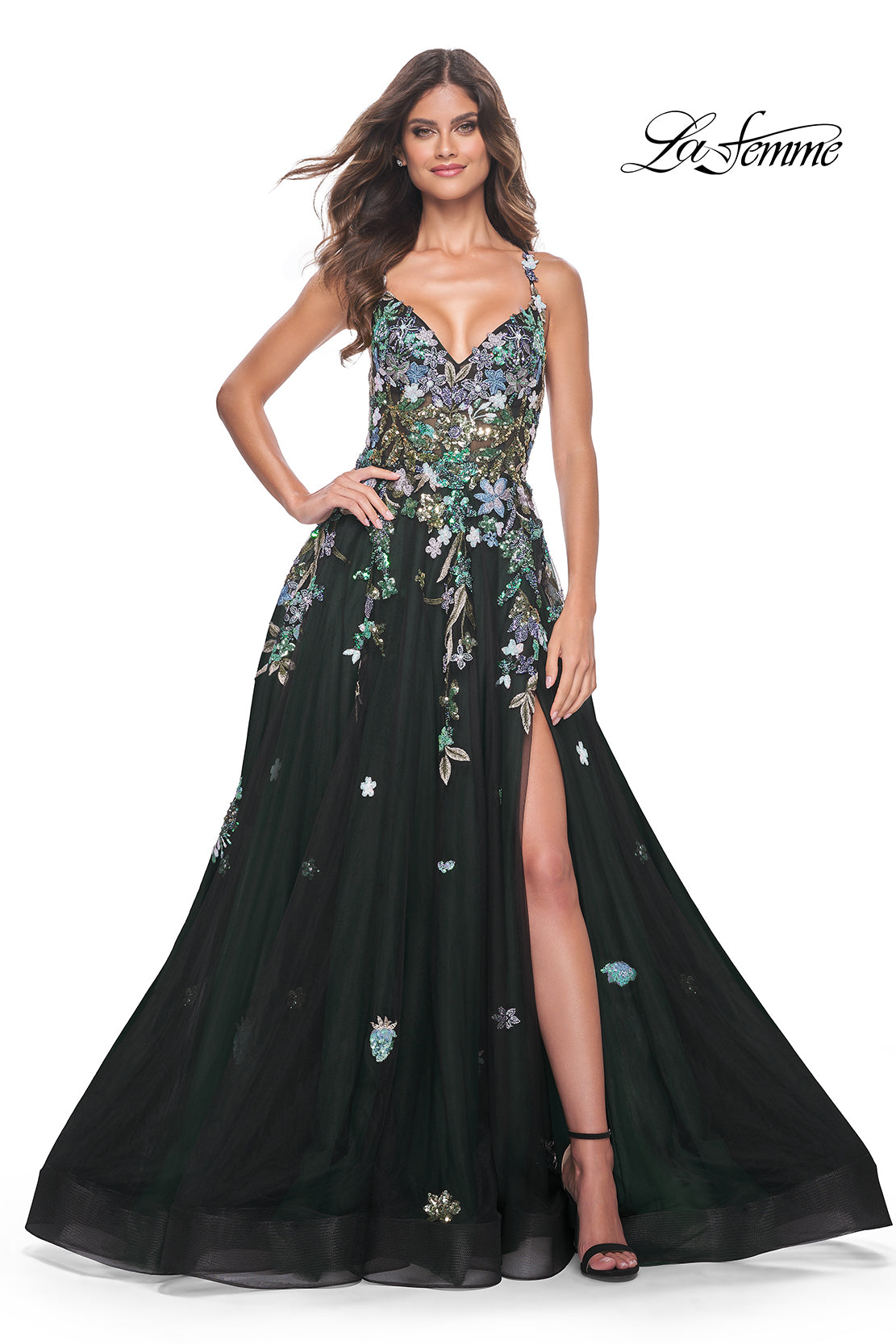 La-Femme-32023-V-Neck-Neckline-Criss-Cross-Back-Train-Sequin-Tulle-A-Line-Black-Evening-Dress-B-Chic-Fashions-Prom-Dress