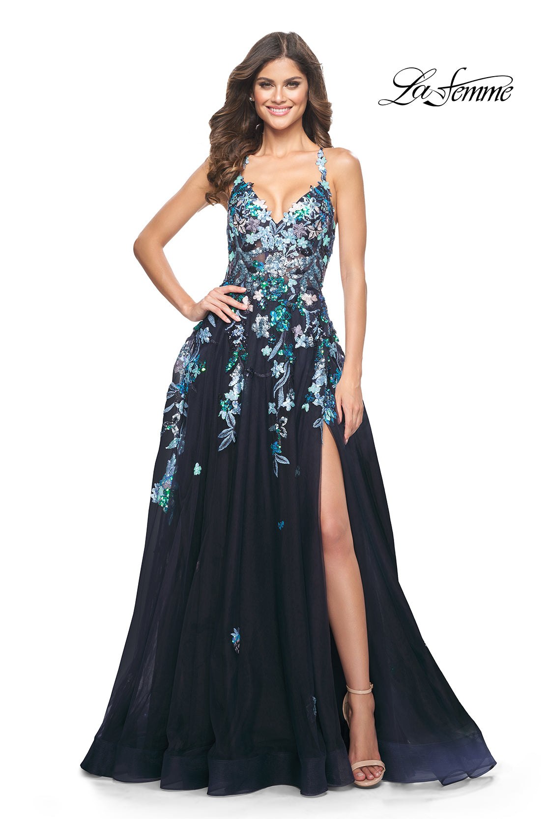 La-Femme-32023-V-Neck-Neckline-Criss-Cross-Back-Train-Sequin-Tulle-A-Line-Navy-Evening-Dress-B-Chic-Fashions-Prom-Dress