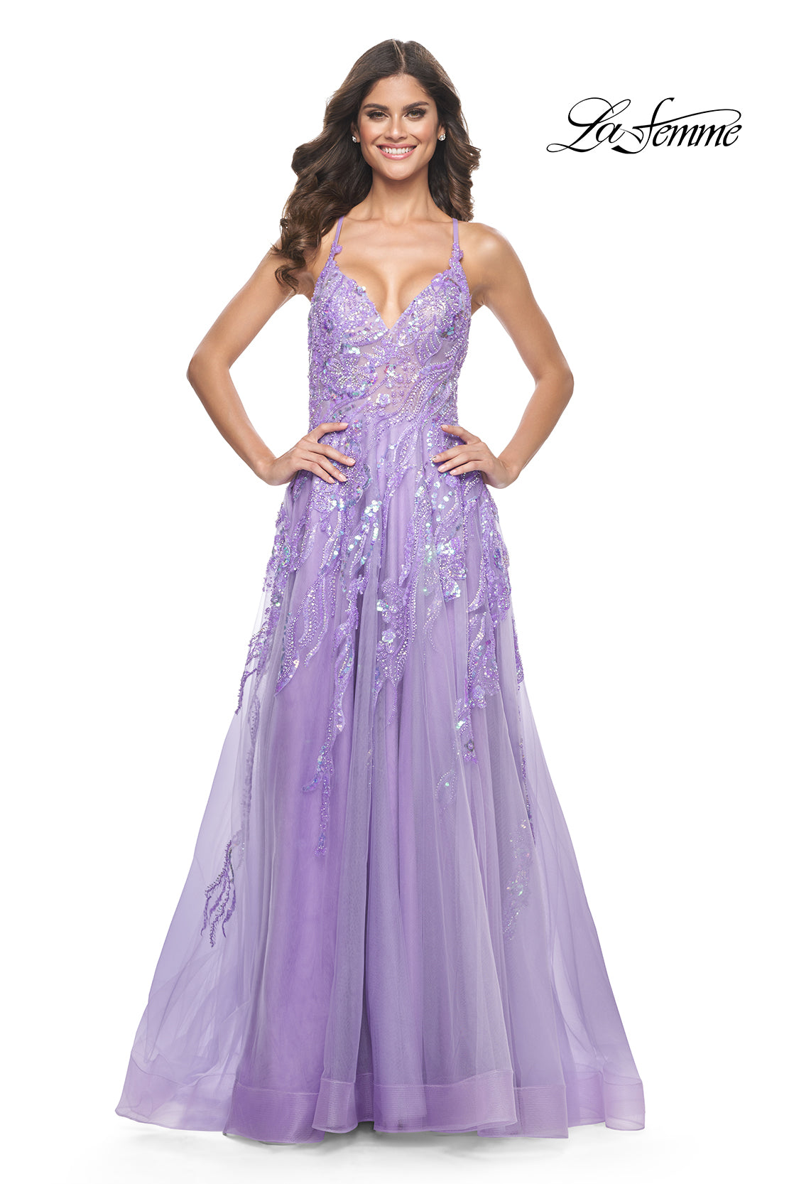La-Femme-32032-V-Neck-Neckline-Criss-Cross-Back-High-Slit-Sequin-Lace-Tulle-A-Line-Lavender-Evening-Dress-B-Chic-Fashions-Prom-Dress