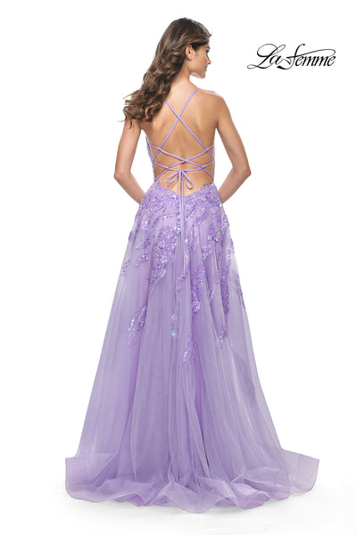 La-Femme-32032-V-Neck-Neckline-Criss-Cross-Back-High-Slit-Sequin-Lace-Tulle-A-Line-Lavender-Evening-Dress-B-Chic-Fashions-Prom-Dress