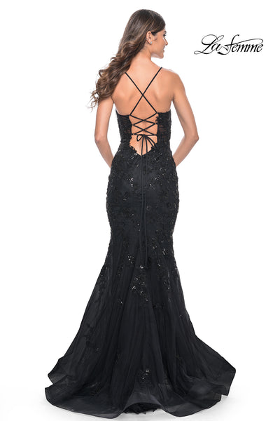 La-Femme-32033-V-Neck-Neckline-Corset-Lace-up-Back-Lace-Tulle-Mermaid-Fitted-Black-Evening-Dress-B-Chic-Fashions-Prom-Dress
