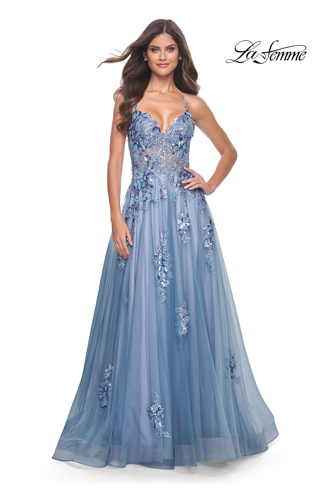 La-Femme-32057-V-Neck-Neckline-Criss-Cross-Back-High-Slit-Sequin-Lace-Tulle-A-Line-Slate-Blue-Evening-Dress-B-Chic-Fashions-Prom-Dress