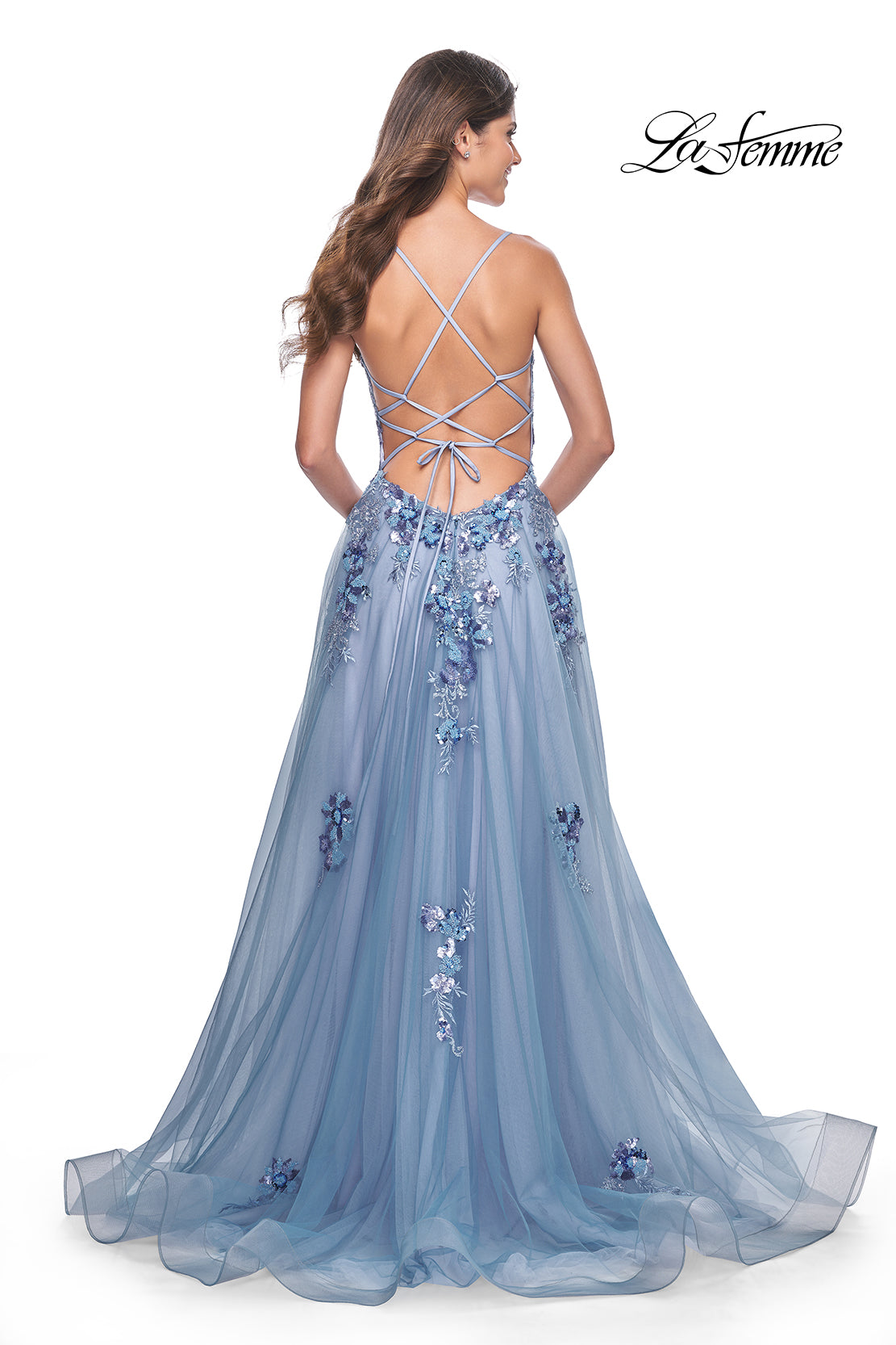 La-Femme-32057-V-Neck-Neckline-Criss-Cross-Back-High-Slit-Sequin-Lace-Tulle-A-Line-Slate-Blue-Evening-Dress-B-Chic-Fashions-Prom-Dress