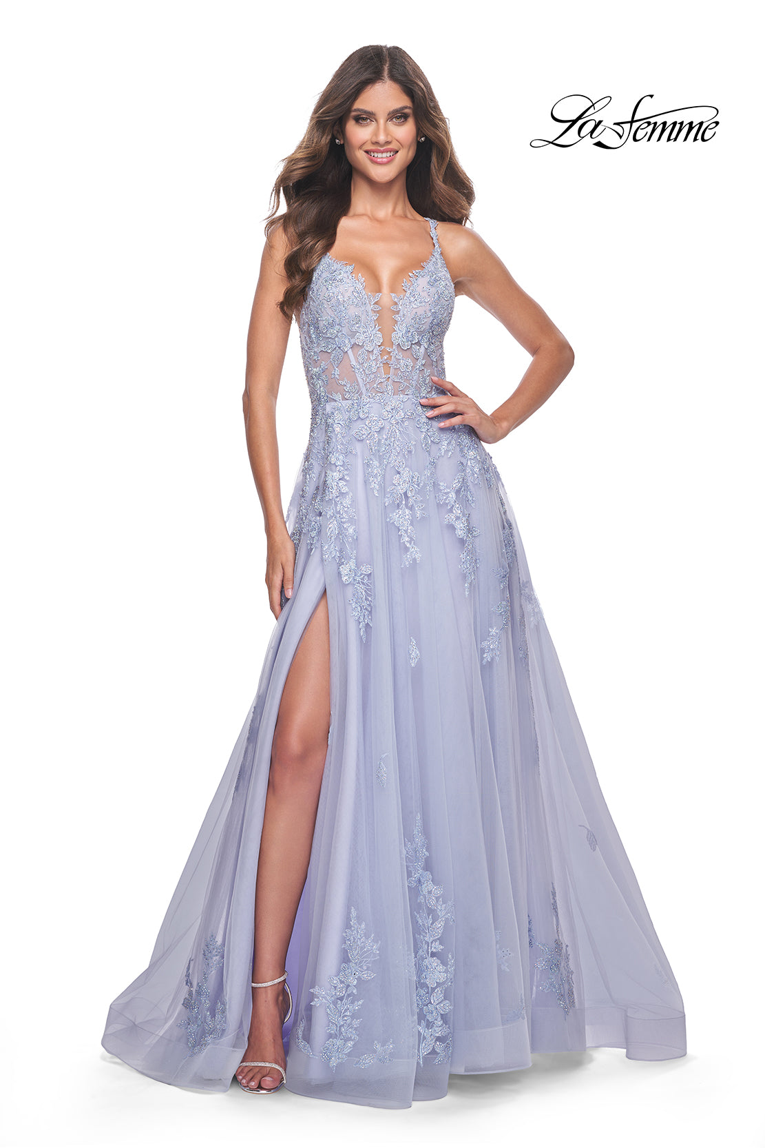 La-Femme-32062-Plunging-Neckline-Criss-Cross-Back-Corset-Lace-Tulle-A-Line-Light-Periwinkle-Evening-Dress-B-Chic-Fashions-Prom-Dress