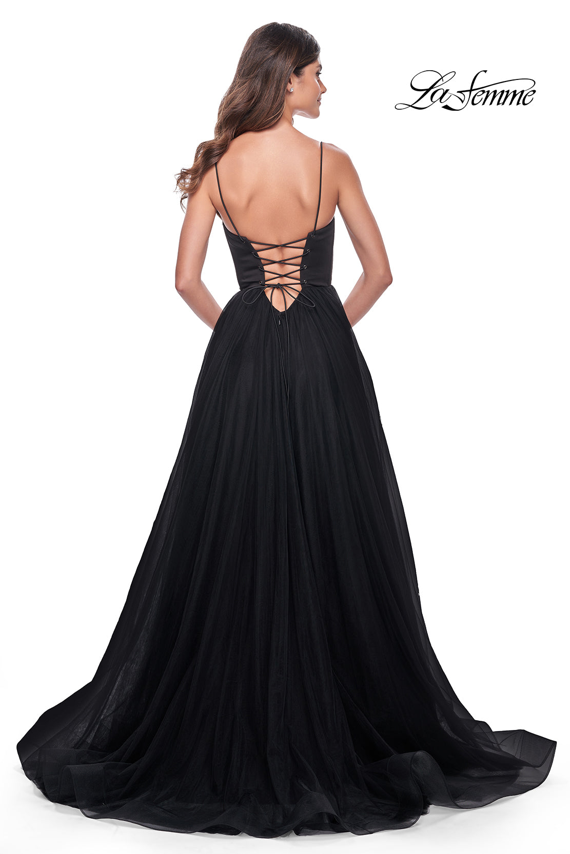 La-Femme-32065-Sweetheart-Neckline-Lace-up-Back-High-Slit-Jersey-Tulle-A-Line-Black-Evening-Dress-B-Chic-Fashions-Prom-Dress