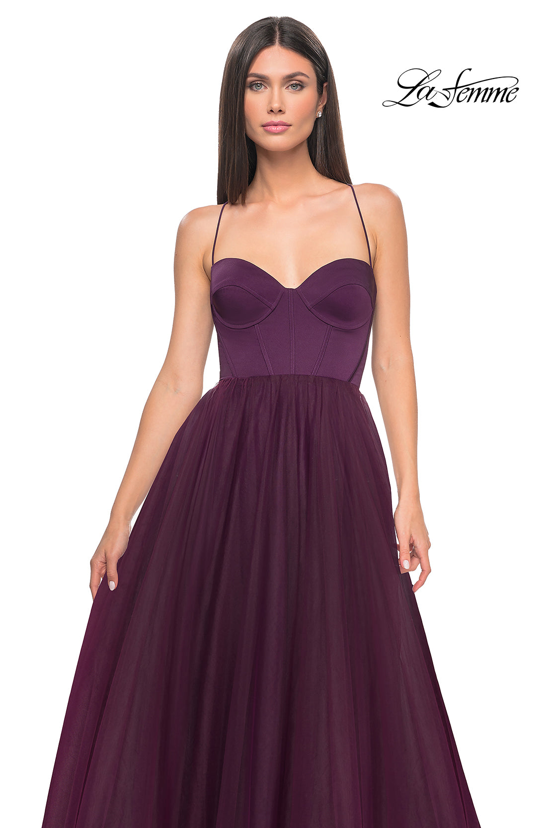 La-Femme-32065-Sweetheart-Neckline-Lace-up-Back-High-Slit-Jersey-Tulle-A-Line-Dark-Berry-Evening-Dress-B-Chic-Fashions-Prom-Dress