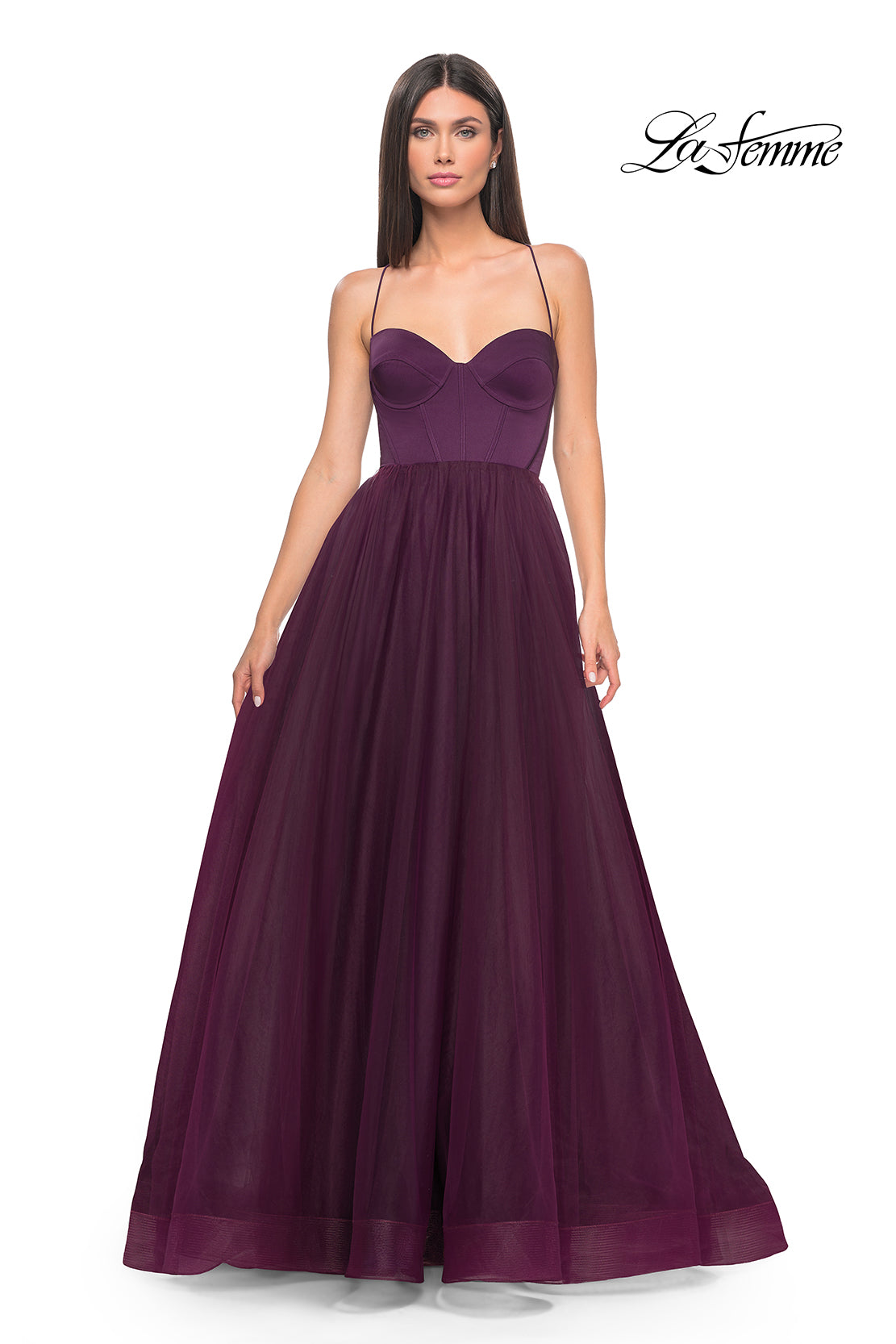 La-Femme-32065-Sweetheart-Neckline-Lace-up-Back-High-Slit-Jersey-Tulle-A-Line-Dark-Berry-Evening-Dress-B-Chic-Fashions-Prom-Dress