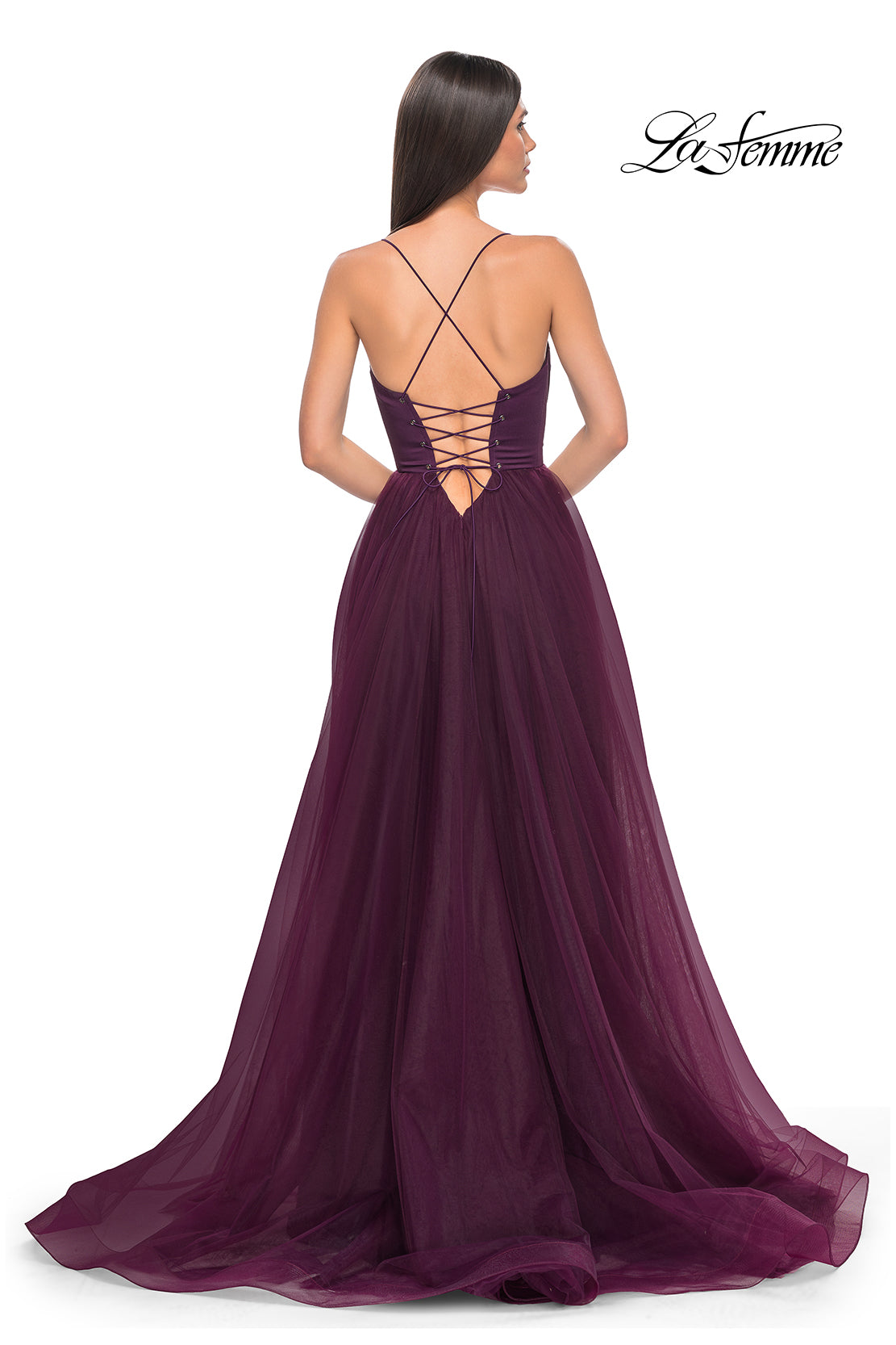 La-Femme-32065-Sweetheart-Neckline-Lace-up-Back-High-Slit-Jersey-Tulle-A-Line-Dark-Berry-Evening-Dress-B-Chic-Fashions-Prom-Dress
