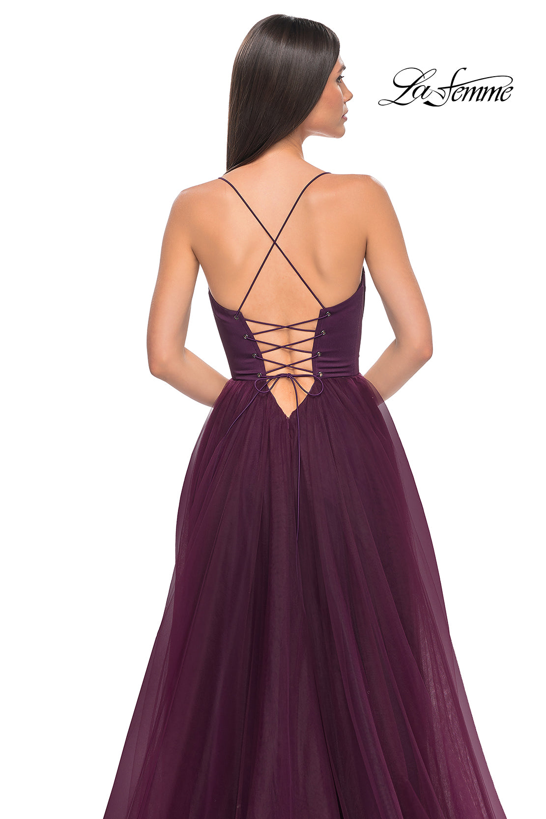 La-Femme-32065-Sweetheart-Neckline-Lace-up-Back-High-Slit-Jersey-Tulle-A-Line-Dark-Berry-Evening-Dress-B-Chic-Fashions-Prom-Dress