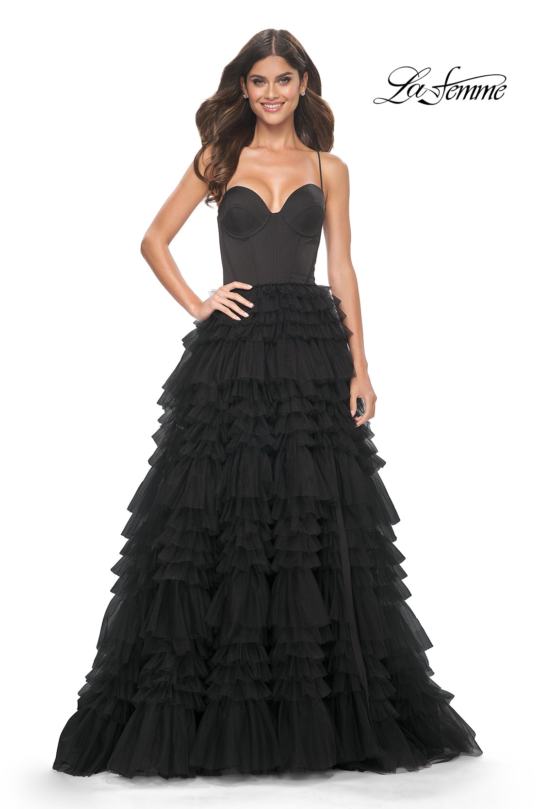 La-Femme-32071-Sweetheart-Neckline-Lace-up-Back-High-Slit-Jersey-Ruffle-Tulle-Ball-Gowns-Black-Evening-Dress-B-Chic-Fashions-Prom-Dress