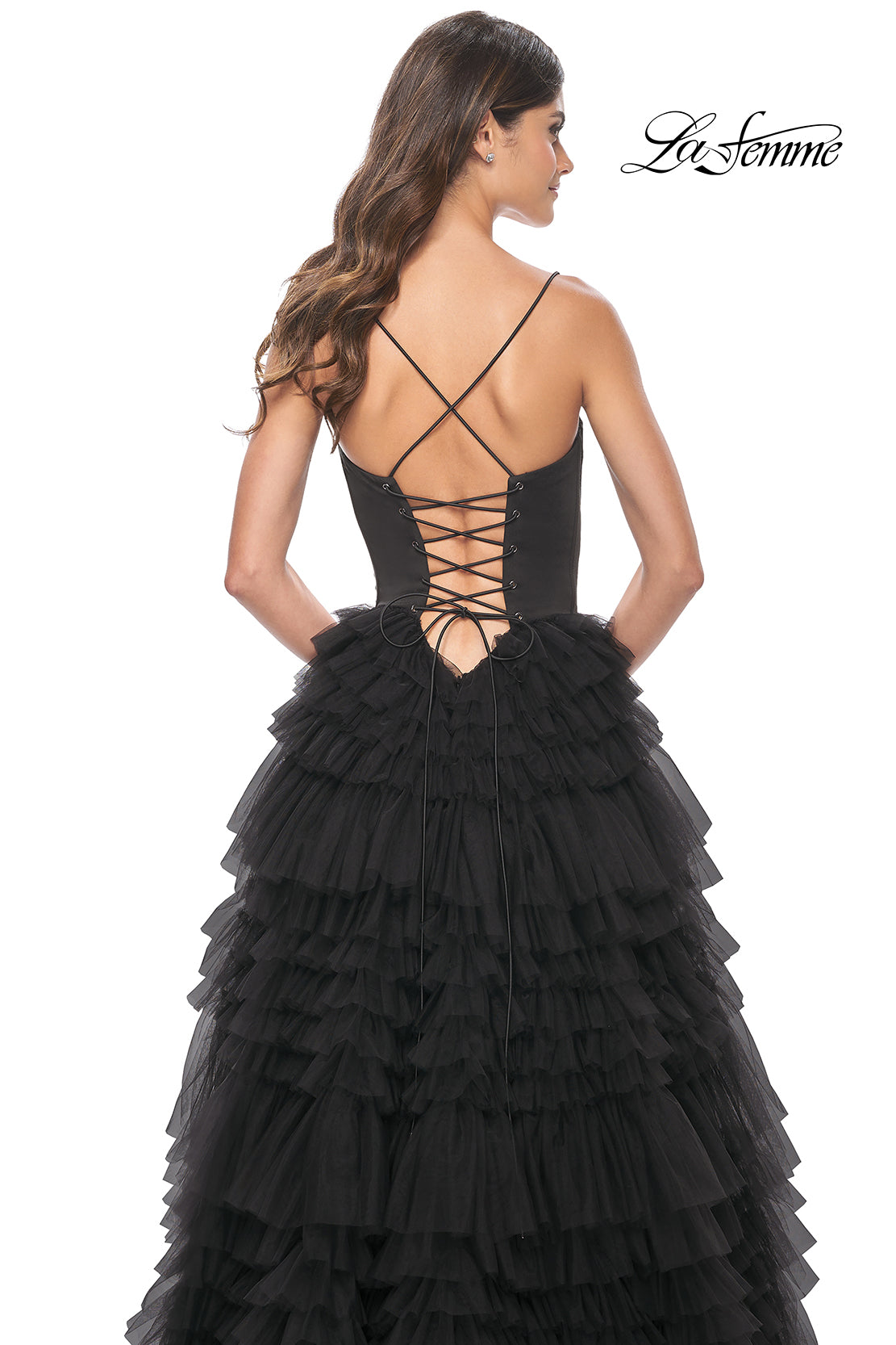 La-Femme-32071-Sweetheart-Neckline-Lace-up-Back-High-Slit-Jersey-Ruffle-Tulle-Ball-Gowns-Black-Evening-Dress-B-Chic-Fashions-Prom-Dress