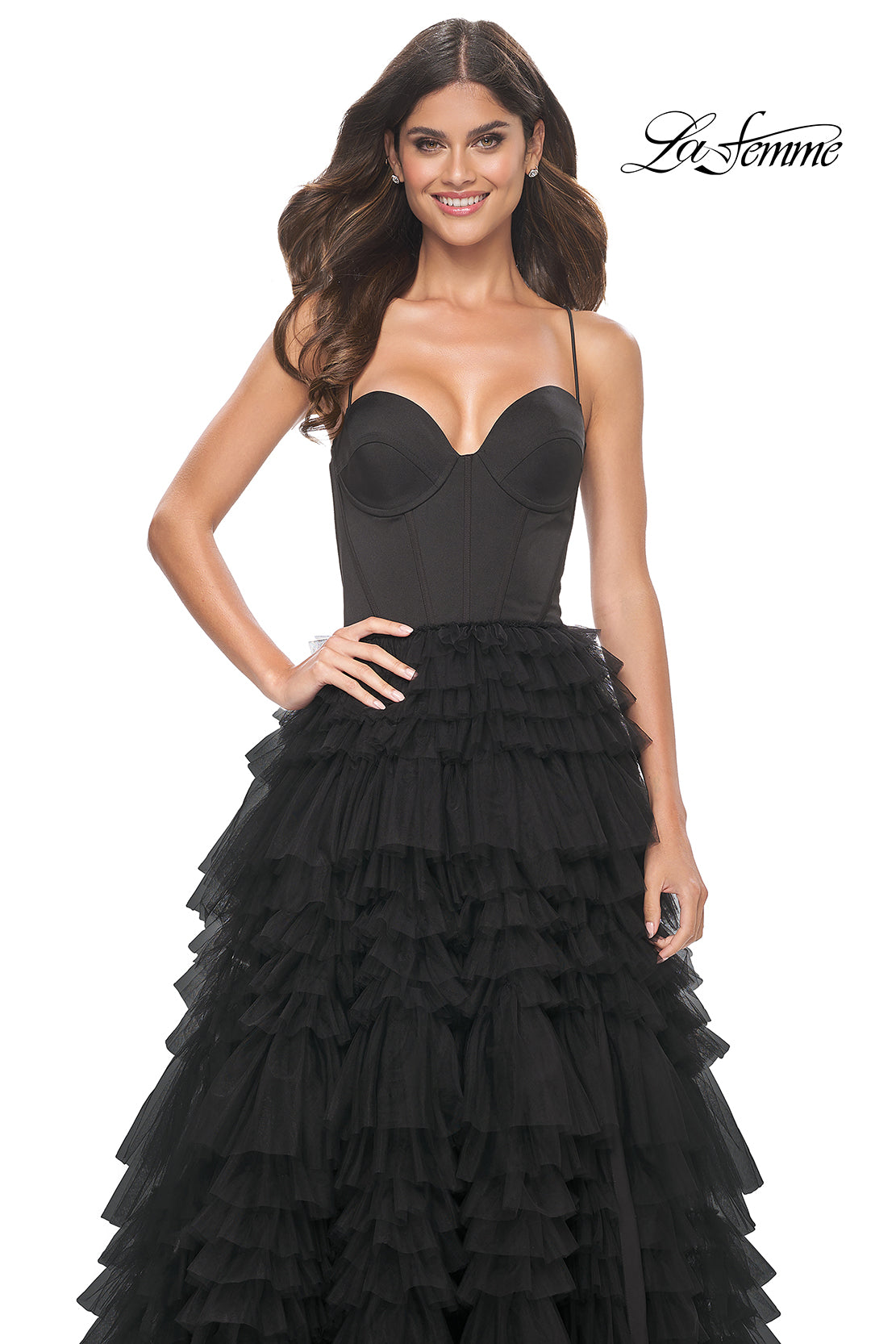 La-Femme-32071-Sweetheart-Neckline-Lace-up-Back-High-Slit-Jersey-Ruffle-Tulle-Ball-Gowns-Black-Evening-Dress-B-Chic-Fashions-Prom-Dress